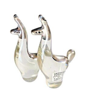 Artesania Zamalloa Peru Lead Crystal Llama Pair 3" Sterling Silver overlay 925
